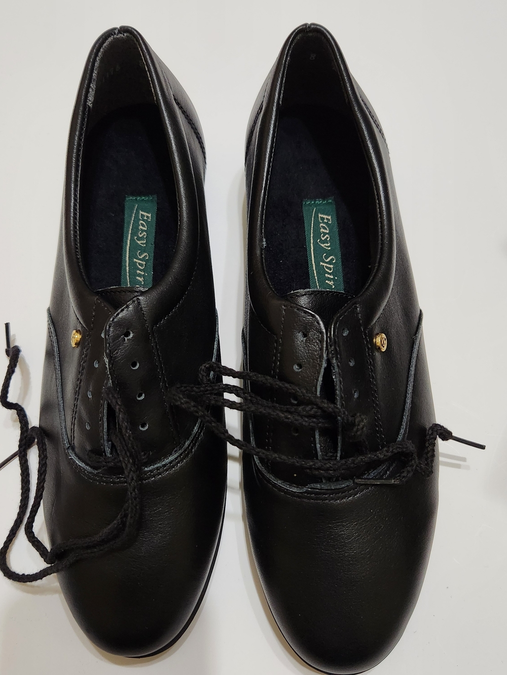 Easy Spirit "Motion" Black Leather Women's Lace-Up Oxfords with Gold Accent
